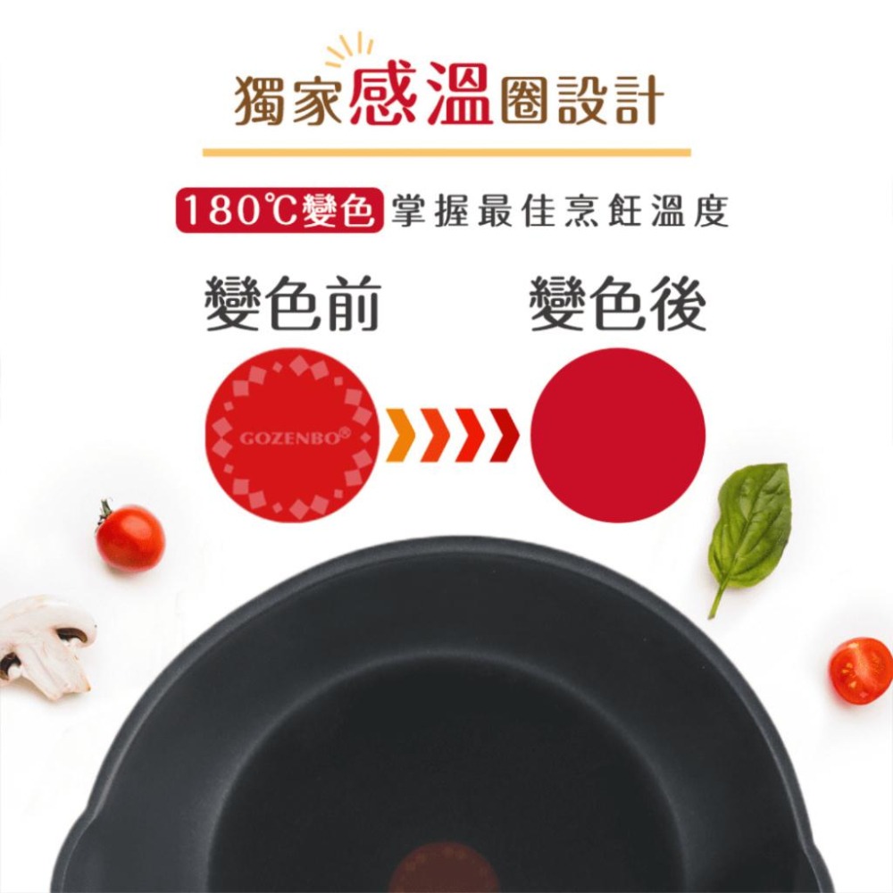 雙導口感溫變色IH深炒鍋【恆樂居家】不挑爐具 不沾鍋 不沾鍋炒鍋 湯鍋 不沾平底鍋 不沾炒鍋 炒鍋 深炒鍋 鍋子-細節圖2