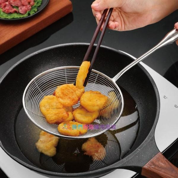 304不銹鋼漏勺 撈麵網 撈麵勺【恆樂居家】山毛櫸握把 廚具 不鏽鋼 漏勺 撈網 濾網 14 16 18 20 公分-細節圖2