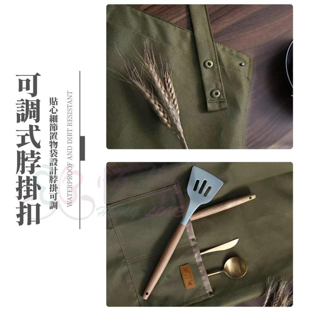 文青風 防潑水牛津布工作圍裙 日式復古圍裙【恆樂居家】圍裙 廚房圍裙 防水圍裙 廚師圍裙 咖啡店圍裙-細節圖3