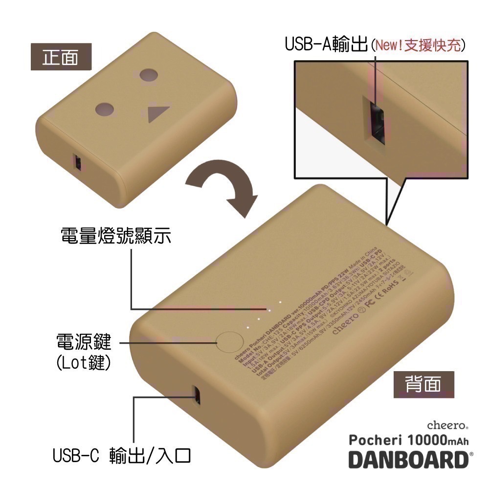 最新CCC認證！日本熱銷cheero 迷你阿愣 Danboard 10000mAh 有標明Wh可以帶上飛機喔-細節圖4