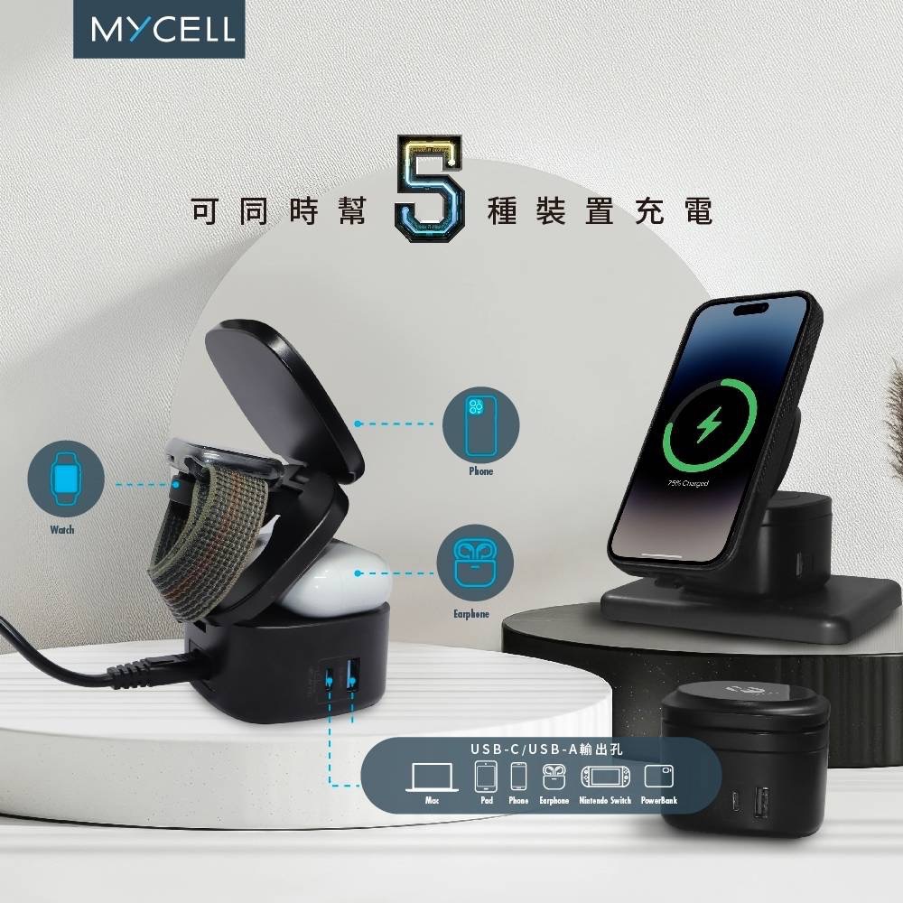 Mycell 65W GaN 5in1 磁吸式無線充電器-細節圖3