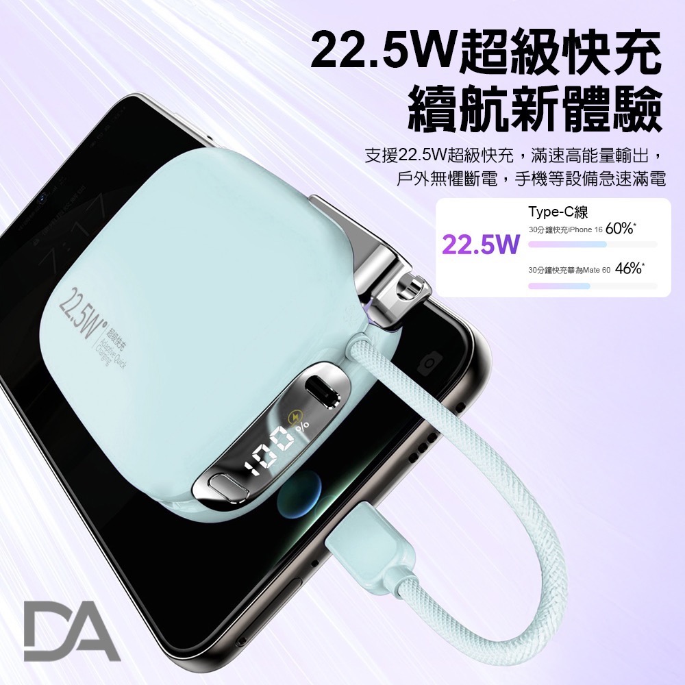 有CCC認證與Wh可以帶上飛機✈️  DA 22.5W 超級快充 10000mAh雙線Type-C+Lightning-細節圖4