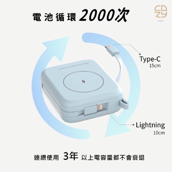 可帶上飛機✈️ 有標Ｗh CCC標誌 COZY H20 迷你固態磁吸行動電源 10000mAh 安全防爆 自帶雙線-細節圖2