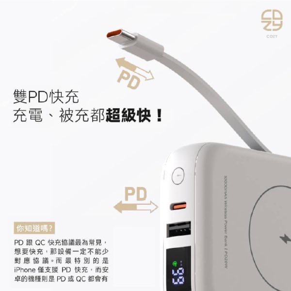 可帶上飛機✈️ 有標Ｗh CCC標誌 COZY H20 迷你固態磁吸行動電源 10000mAh 安全防爆 自帶雙線-細節圖3