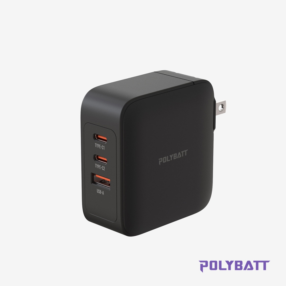 【POLYBATT】GaN13-100W快充型-氮化鎵旅行充電器-白色 黑色 (附100w快充線) 公司貨-細節圖2