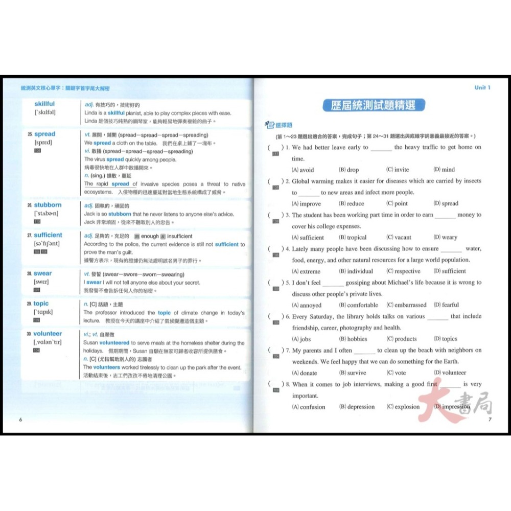 東大高職『統測英文核心單字：關鍵字首字尾大解密 』高頻字彙 重點歸納 附習題本 下載音檔 _108課綱-細節圖4