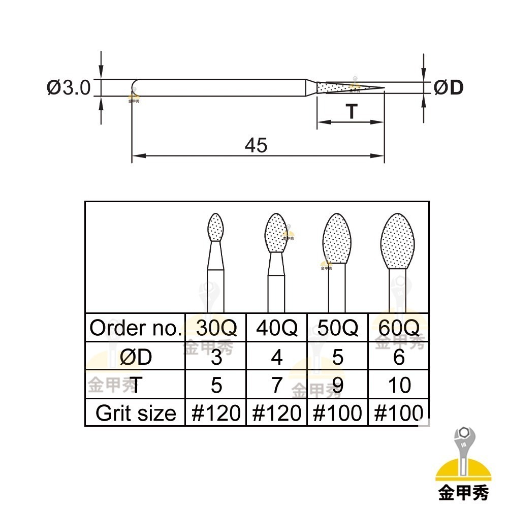 【金甲秀】台灣製 鑽石磨棒《柄 3mm》橢圓形 Q型 雕刻針 磨針 鑽石磨頭 金剛石磨棒-細節圖2