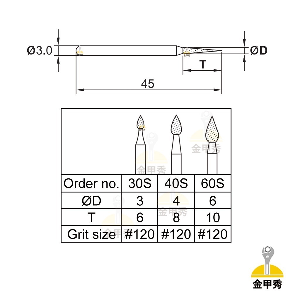 【金甲秀】台灣製 鑽石磨棒《柄 3mm》水滴形 S型 雕刻針 磨針 鑽石磨頭 金剛石磨棒-細節圖2