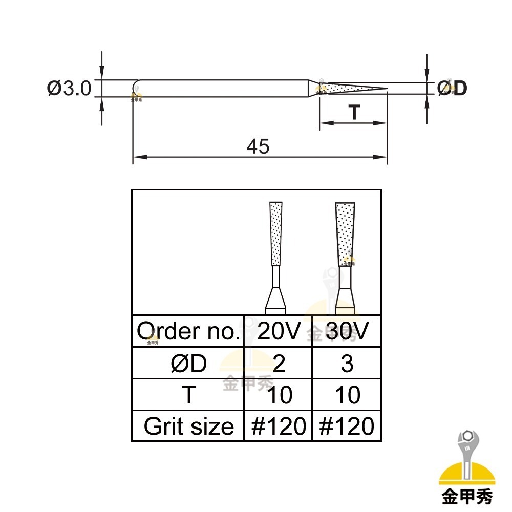 【金甲秀】台灣製 鑽石磨棒《柄 3mm》倒梯形 V型 雕刻針 磨針 鑽石磨頭 金剛石磨棒-細節圖2
