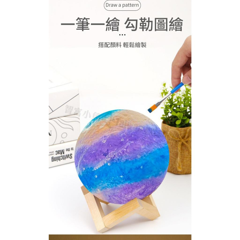 【小魚生活館台灣現貨】手繪水彩月球燈 星球燈 小夜燈 繪畫用具 水彩畫 DIY塗色 星空塗鴉燈-細節圖9