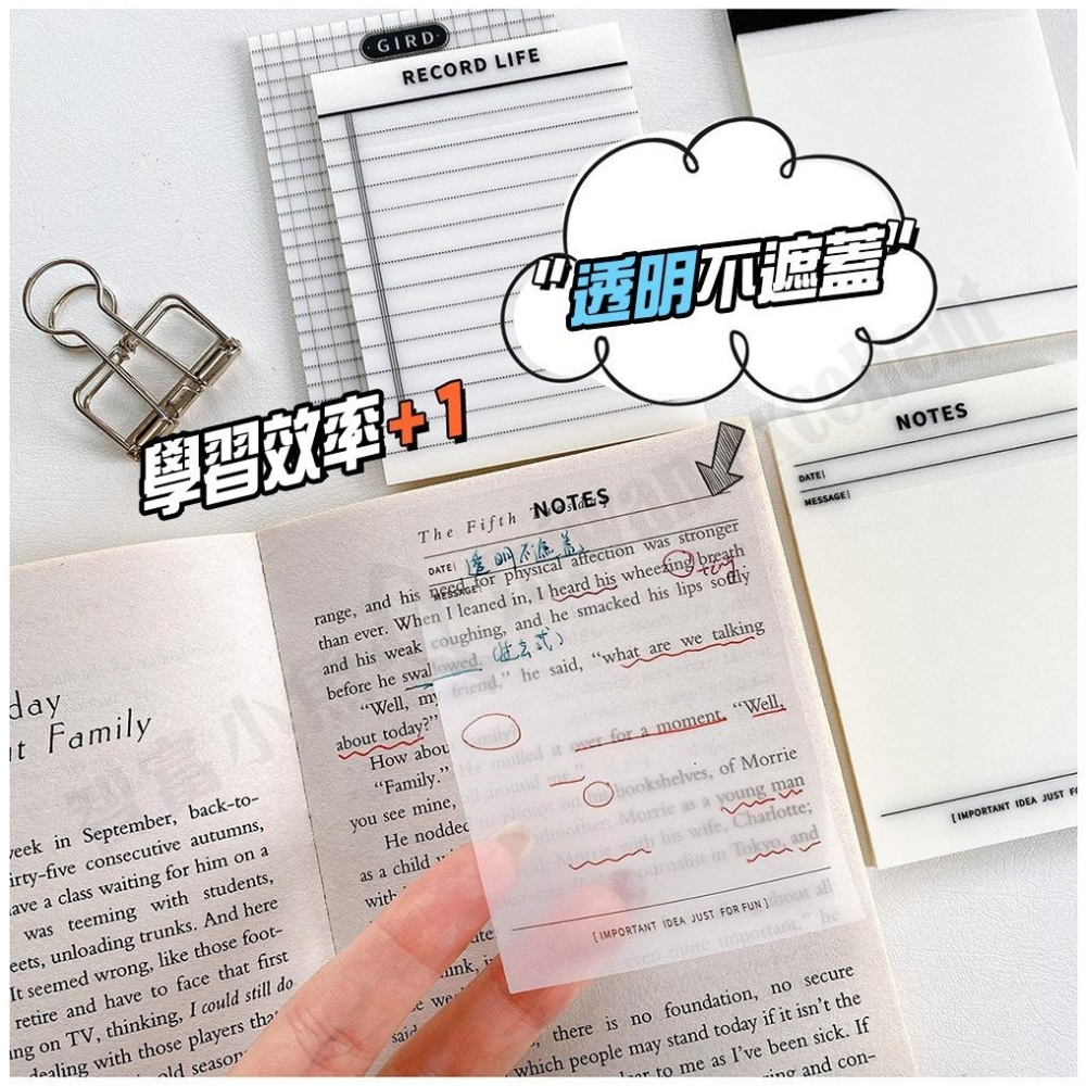 【小魚生活館台灣現貨】PET透明便利貼 文青 ins 便簽 一本50張-細節圖7