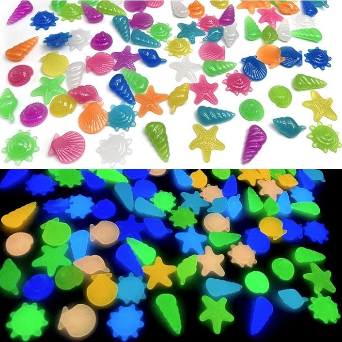 【小魚生活館台灣現貨】水族造景 夜光小海螺 擺飾 擺設 水族箱 魚缸 螢光 隨機出貨 一顆一塊-細節圖2
