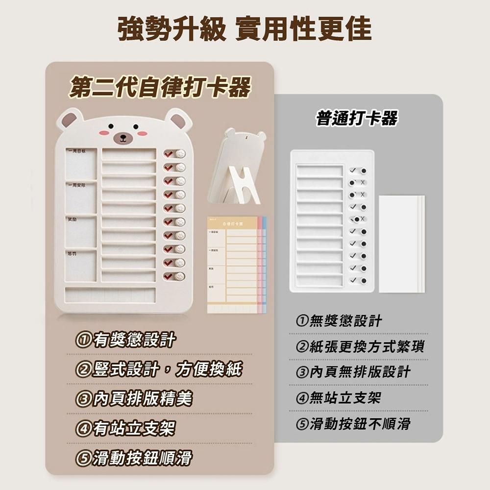 【小魚生活館台灣現貨】小熊自律打卡計畫本 獎勵積分卡 創意文具 打卡器 暑假 執行目標-細節圖2