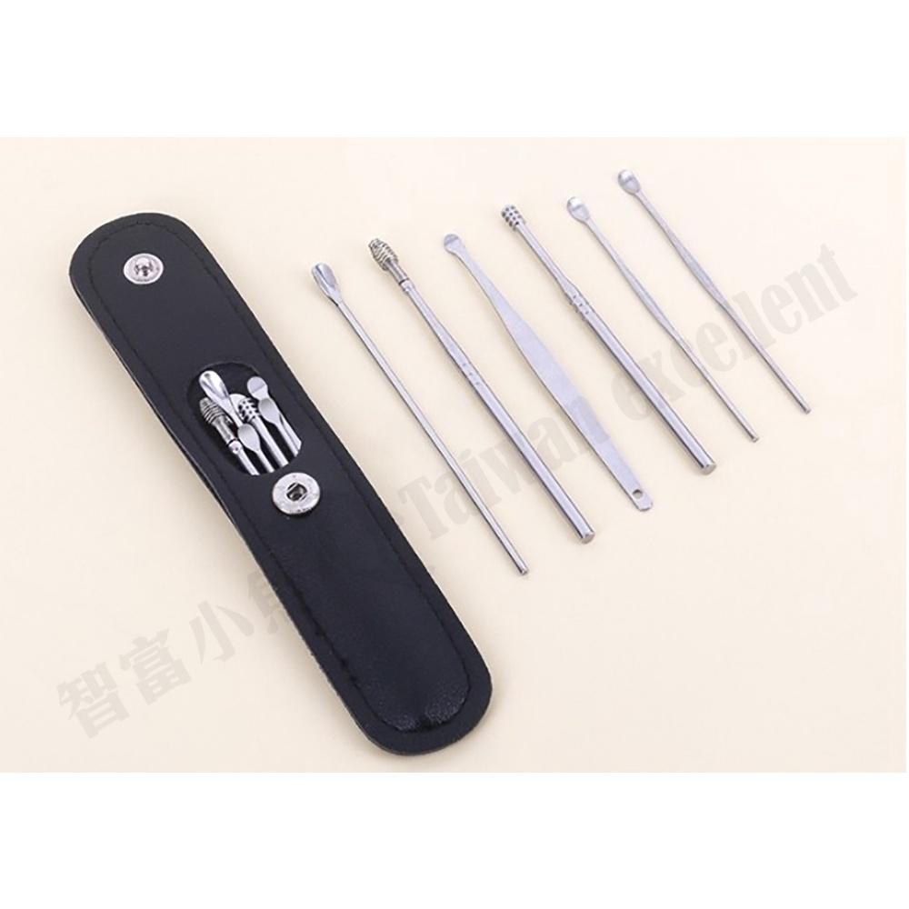【小魚生活館台灣現貨】不鏽鋼挖耳朵套組附收納套 六件組 耳扒-細節圖5