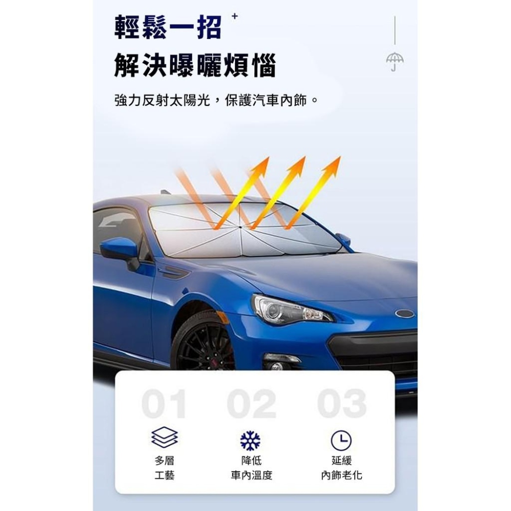 【小魚生活館台灣現貨】車用大尺寸遮光降溫傘 銀膠 遮陽傘 汽車 轎車 休旅車 貨車皆可使用-細節圖4
