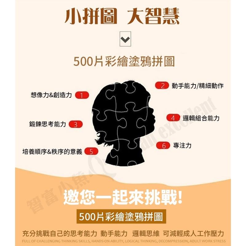 【小魚生活館台灣現貨】500片彩繪塗鴉兼拼圖附彩繪筆-細節圖2