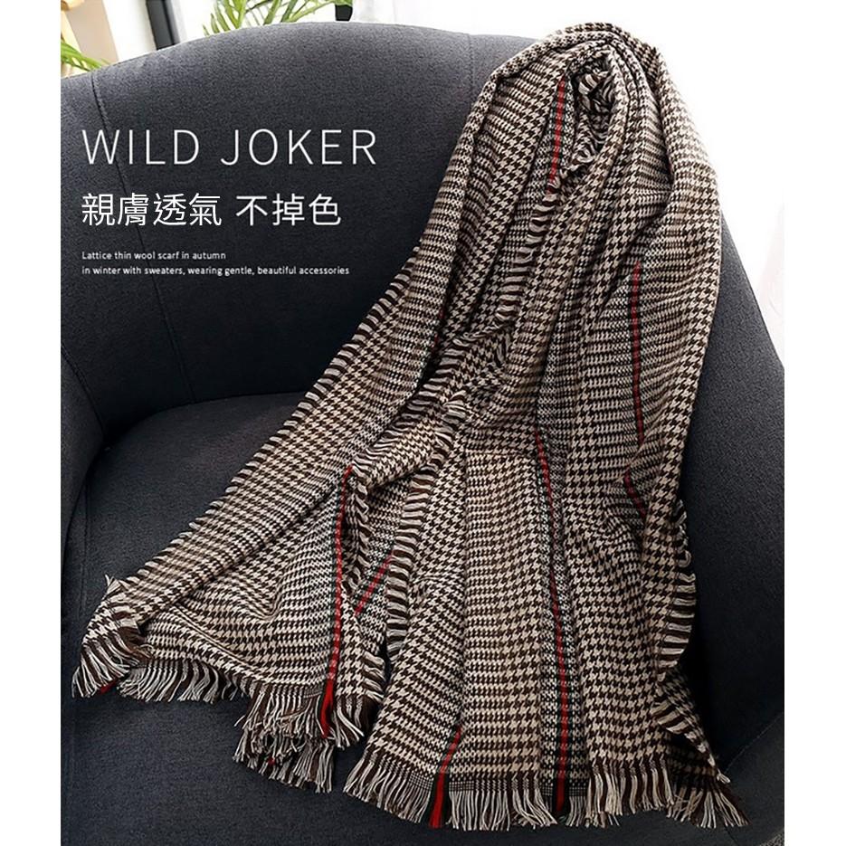 【小魚生活館台灣現貨】千鳥格羊絨圍巾-細節圖5