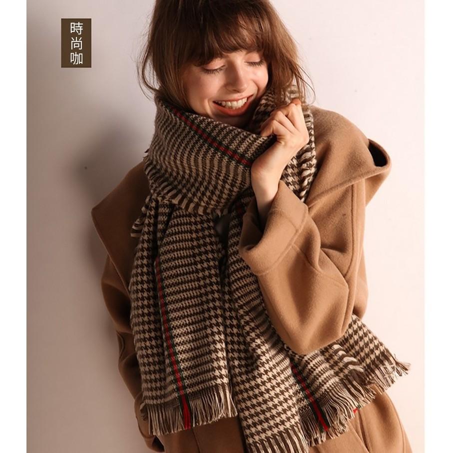 【小魚生活館台灣現貨】千鳥格羊絨圍巾-細節圖7