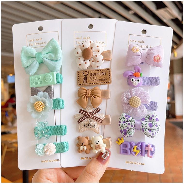 【小魚生活館台灣現貨】兒童布藝全包髮夾五入組 不傷髮髮量少寶寶髮夾卡通髮夾全包髮夾布髮夾-細節圖2