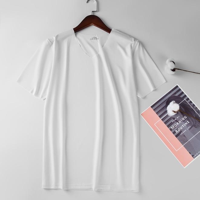 男冰絲無痕短袖T恤 V領 男生涼感短袖上衣 運動上衣內衣 上班襯衫內衣 運動排汗衫吸濕排汗-細節圖3