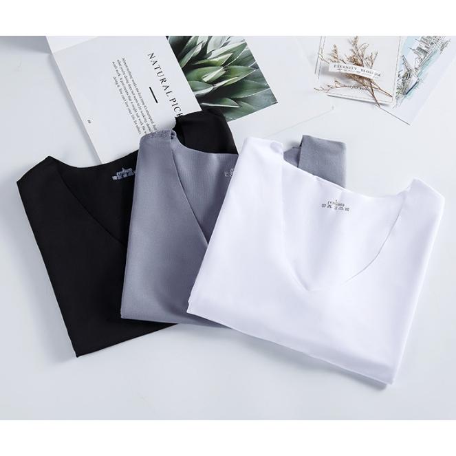 男冰絲無痕短袖T恤 V領 男生涼感短袖上衣 運動上衣內衣 上班襯衫內衣 運動排汗衫吸濕排汗-細節圖8