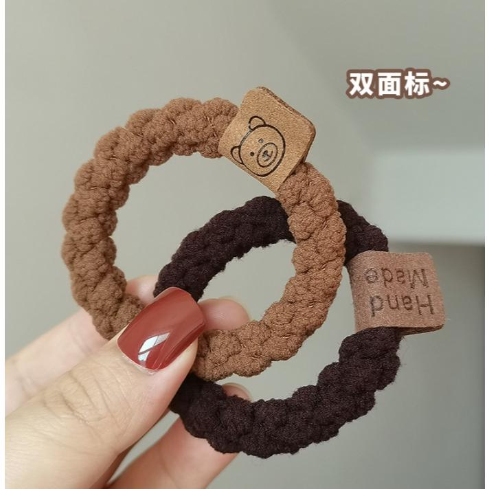 【小熊毛絨髮圈】加粗款高彈力不傷髮 兒童髮圈日系大地色系暖色系髮圈 高馬尾丸子頭黑色咖啡色髮圈大腸髮圈-細節圖6