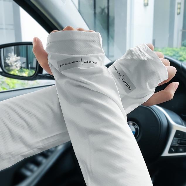 【高彈力涼感防曬袖套】男寬鬆袖套 袖套冰絲涼感袖套 不緊 外送 舒適透氣輕薄防曬 騎車登山爬山健行慢跑-細節圖7