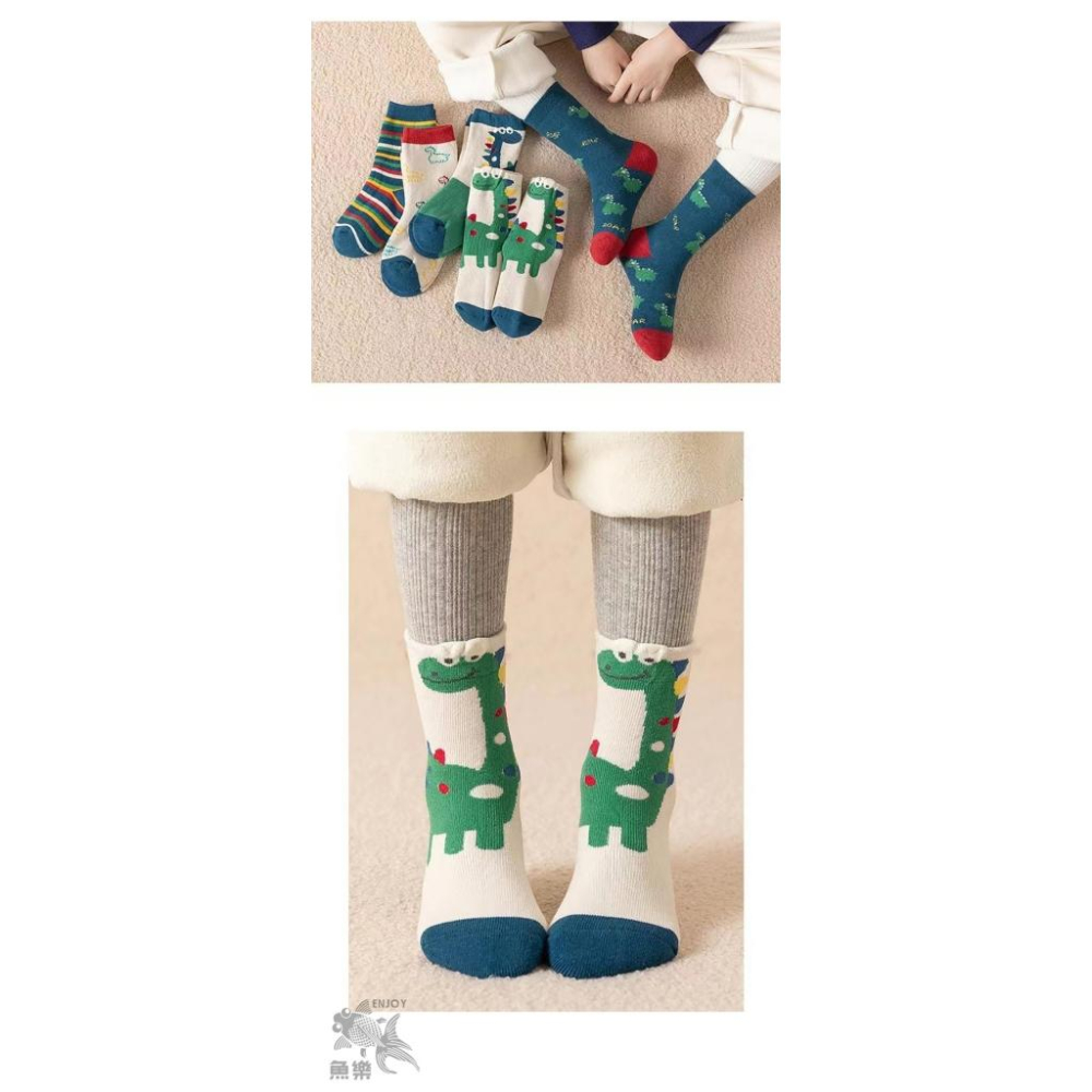 【小魚生活館台灣出貨】恐龍毛圈加厚保暖童襪1組5雙 兒童襪子 兒童冬天保暖襪 毛襪 加厚保暖襪 男童襪子-細節圖5