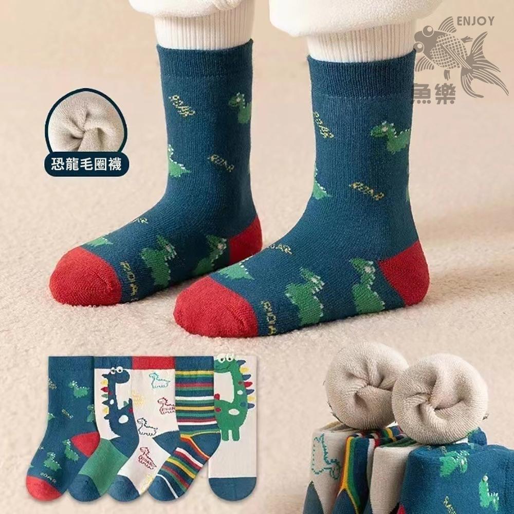 【小魚生活館台灣出貨】恐龍毛圈加厚保暖童襪1組5雙 兒童襪子 兒童冬天保暖襪 毛襪 加厚保暖襪 男童襪子-細節圖6