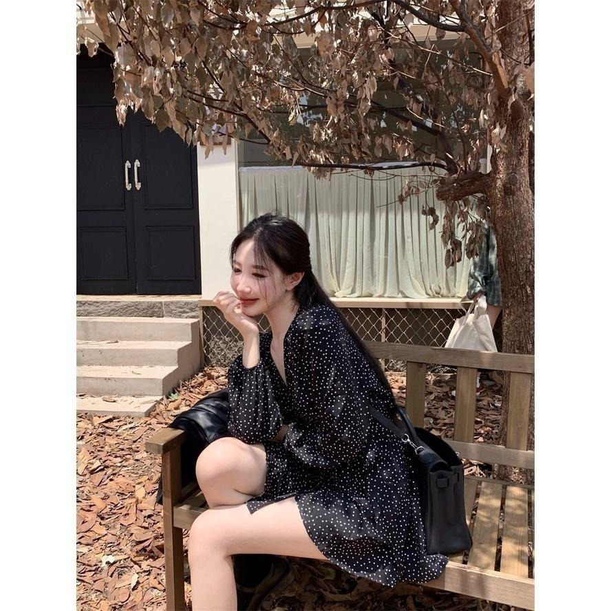 𝑲𝑨𝑶𝑺 現貨|氣質波點V領雪紡連身洋裝|偷偷藏不住 短洋裝 婚禮洋裝 趙露思-細節圖6