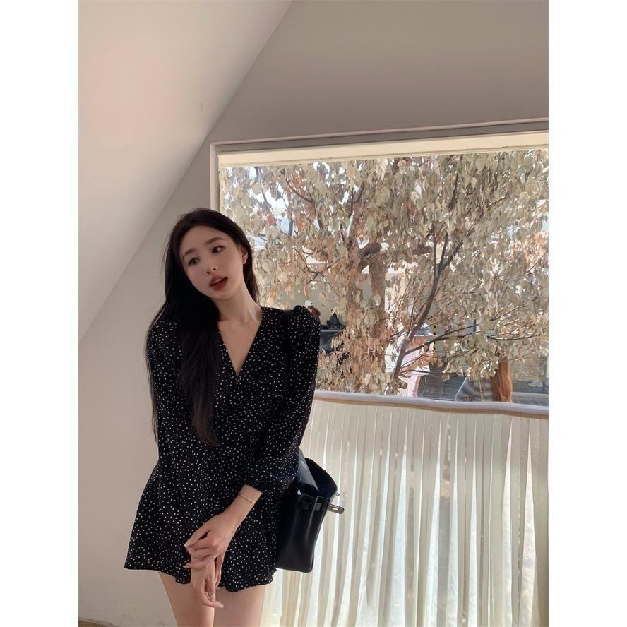 𝑲𝑨𝑶𝑺 現貨|氣質波點V領雪紡連身洋裝|偷偷藏不住 短洋裝 婚禮洋裝 趙露思-細節圖8