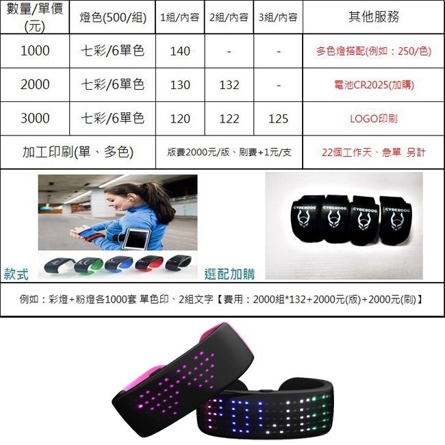 客製化 LOGO LED 跑馬燈手環 發光手環(9模式) 夜跑手環 智能手環 夜店 派對【A99004701】-細節圖2