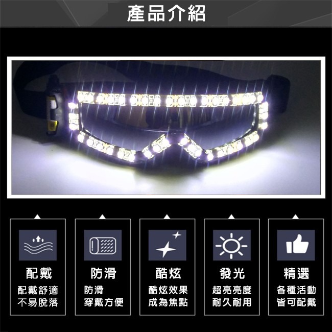 黑人抬棺 LED 發光眼鏡 (5色) 表演眼鏡 護目鏡 LED 抬棺舞 夜店 防風鏡 眼鏡 變裝【A990050】-細節圖2