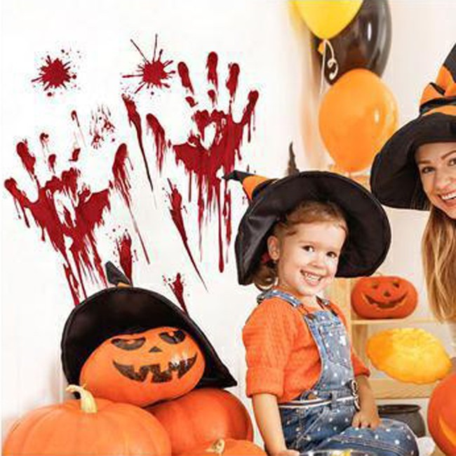 鬼手掌血印 靜電貼 萬聖節 血手印(45*30) 血腳印 玻璃貼 地板貼 櫥窗牆壁貼 鬼屋布置【W44003801】-細節圖6