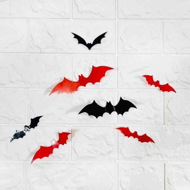 萬聖節 黑蝙蝠 無痕貼 (黑/紅 12入) 3D貼 蝙蝠俠 牆壁貼 牆貼 裝飾DIY 鬼屋布置【W44004001】-細節圖6