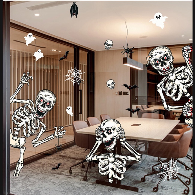 萬聖節佈置 靜電貼 無痕窗貼 四張(卡通骷髏) 家飾貼 玻璃貼 壁貼 地板貼 彩繪裝飾 鬼屋【W44006701】-細節圖4