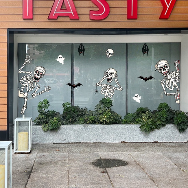 萬聖節佈置 靜電貼 無痕窗貼 四張(卡通骷髏) 家飾貼 玻璃貼 壁貼 地板貼 彩繪裝飾 鬼屋【W44006701】-細節圖5