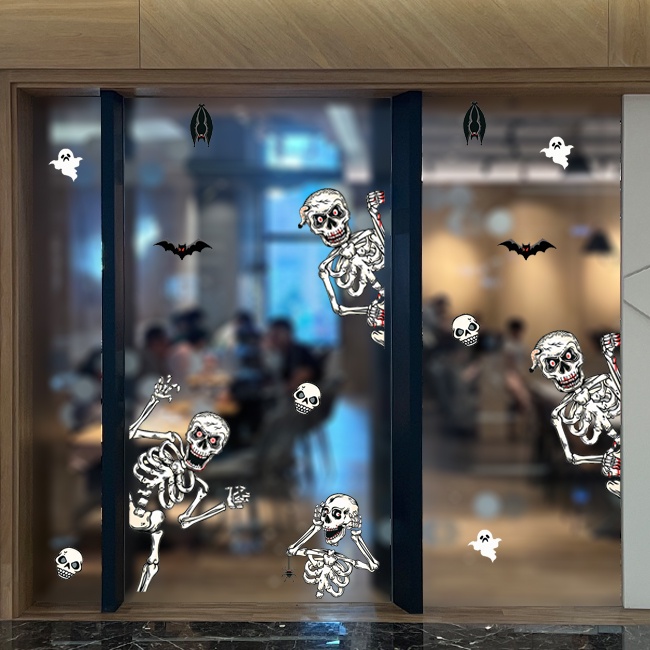 萬聖節佈置 靜電貼 無痕窗貼 四張(卡通骷髏) 家飾貼 玻璃貼 壁貼 地板貼 彩繪裝飾 鬼屋【W44006701】-細節圖6