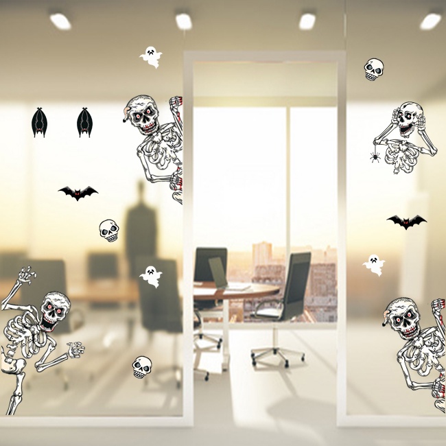 萬聖節佈置 靜電貼 無痕窗貼 四張(卡通骷髏) 家飾貼 玻璃貼 壁貼 地板貼 彩繪裝飾 鬼屋【W44006701】-細節圖7