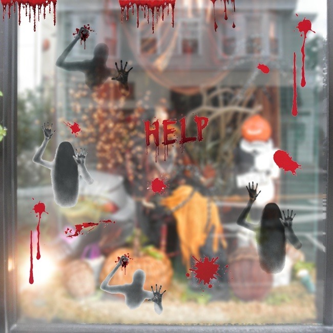 5入套餐 無痕 玻璃貼 萬聖節(血手印鬼影) 驚悚窗貼 靜電貼 牆壁貼 地板貼 櫥窗貼 鬼屋布置【W44007201】-細節圖7