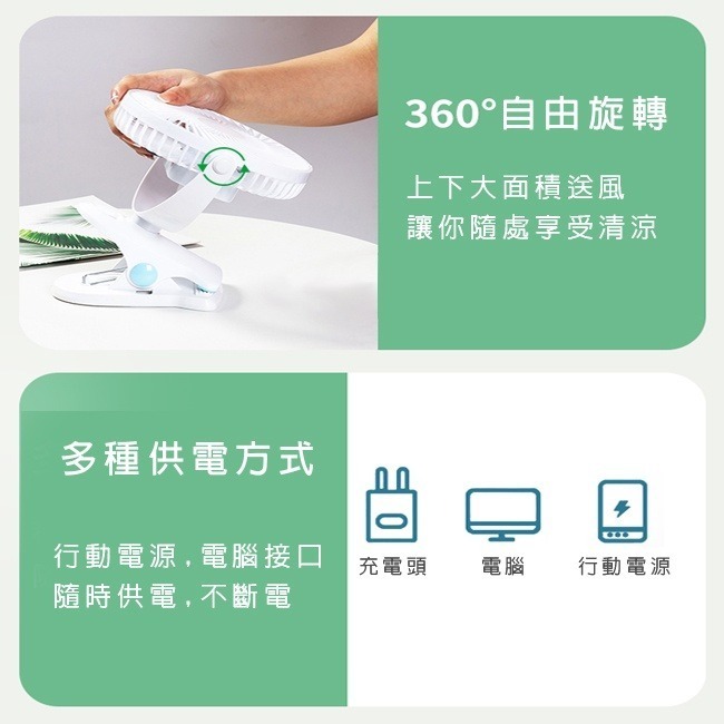 嬰兒車風扇 兩用夾扇 (6吋) USB供電 迷你風扇 夾立兩用 風扇 小風扇 桌扇 USB風扇【E11002201】-細節圖3