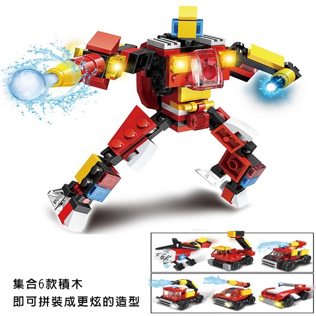 積木玩具 積木扭蛋 烈焰救援隊(6款) 變形金剛 可組合DIY 消防車 通用積木 鋼彈【G11010701】-細節圖6