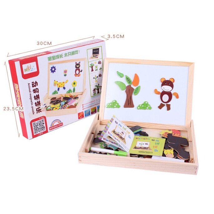 木丸子 木製玩具 動物拼拼樂 早教玩具  磁性貼 動物認知 益智玩具 拼圖 木片版 木製畫板【G33000401】-細節圖6