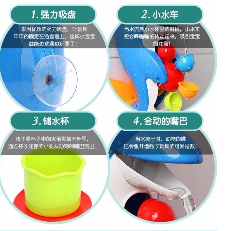 海豚玩具 浴室小海豚 花灑 洗澡玩具 水車流水 附吸盤 戲水玩具 洗澡轉轉樂 坤盛 【G33002401】-細節圖5