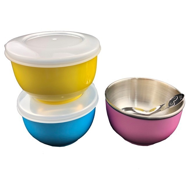 兒童碗 奕品 雙層隔熱碗 (軟蓋) 不鏽鋼 兒童餐碗 隔熱碗 台製 #304 餐具 餐碗【H33003701】-細節圖4