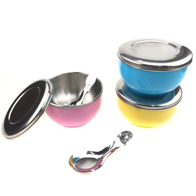 奕品 兒童碗 雙層隔熱碗(不銹鋼蓋) 兒童餐具 隔熱飯碗 台製 #304 不鏽鋼 餐具【H33003801】-細節圖3