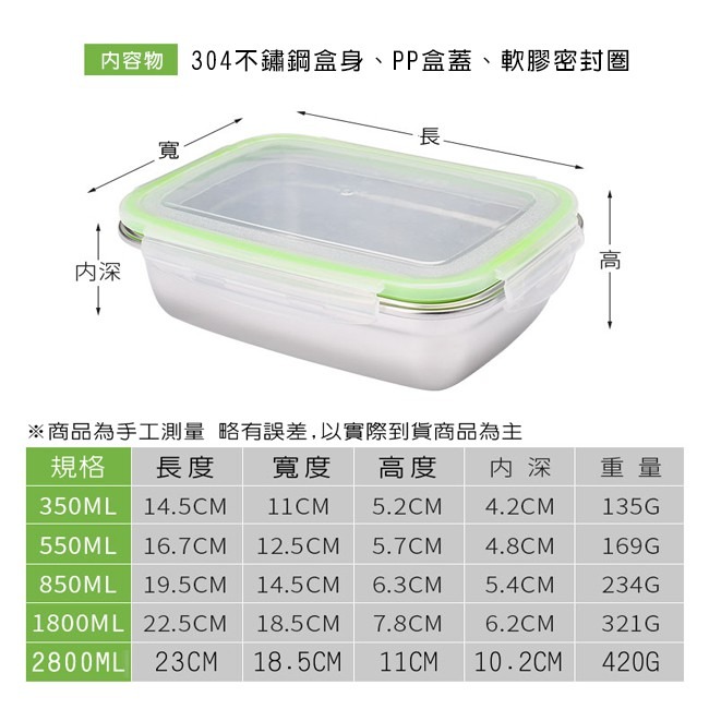密封水果盒 不鏽鋼保鮮盒 餐盒 多尺寸 #304 白鐵便當盒 儲藏盒 密封不溢 可烤箱 保鮮 冷藏【H330041】-細節圖7