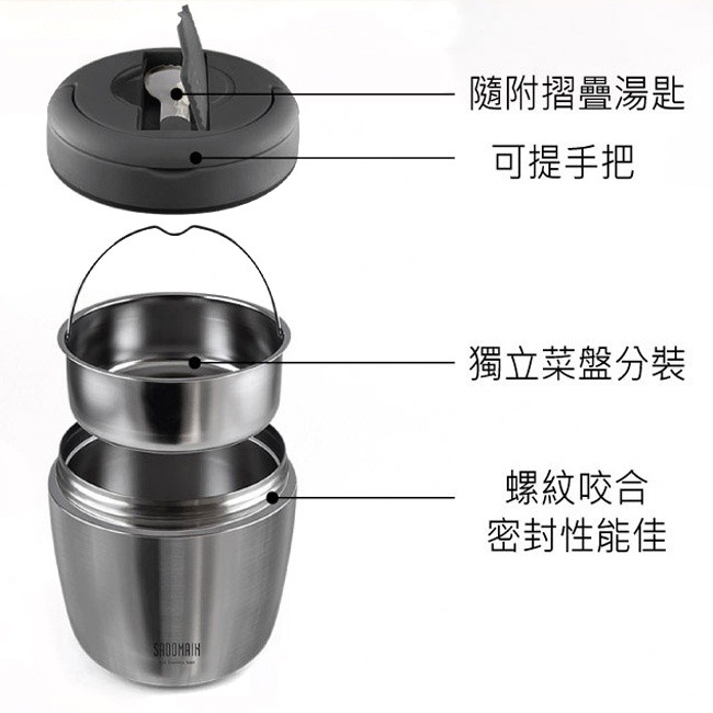 保溫便當盒 316不鏽鋼 1000ml 多功能餐盒 (附提袋) 白鐵便當盒 雙層餐盒 飯盒 仙德曼【H330052】-細節圖4