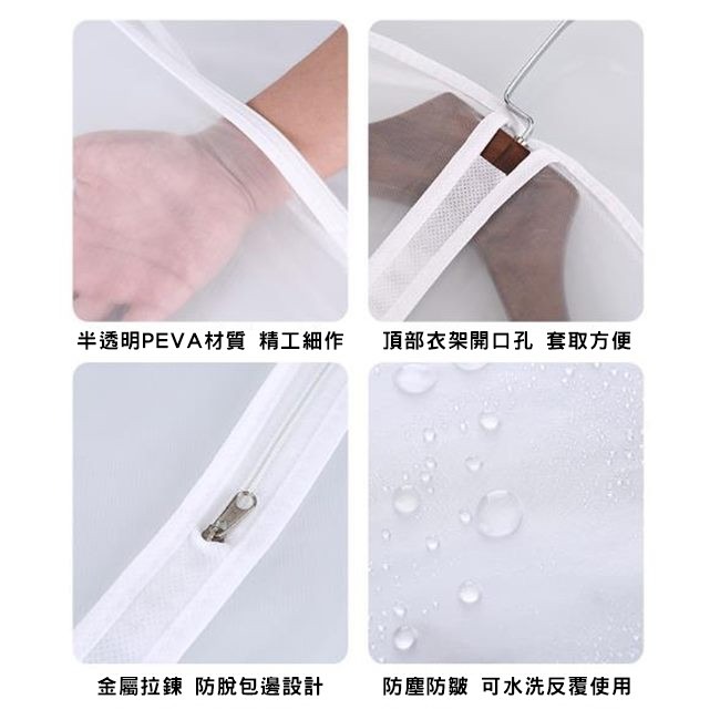 PEVA 防塵袋 透明防塵套 防塵套(拉鍊款) 80-120cm長 防塵袋 收納袋 西裝套 洗衣店【H550040】-細節圖3