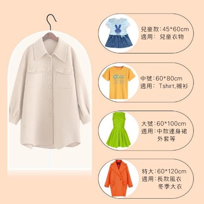 PEVA 防塵袋 透明防塵套 防塵套(拉鍊款) 80-120cm長 防塵袋 收納袋 西裝套 洗衣店【H550040】-細節圖4